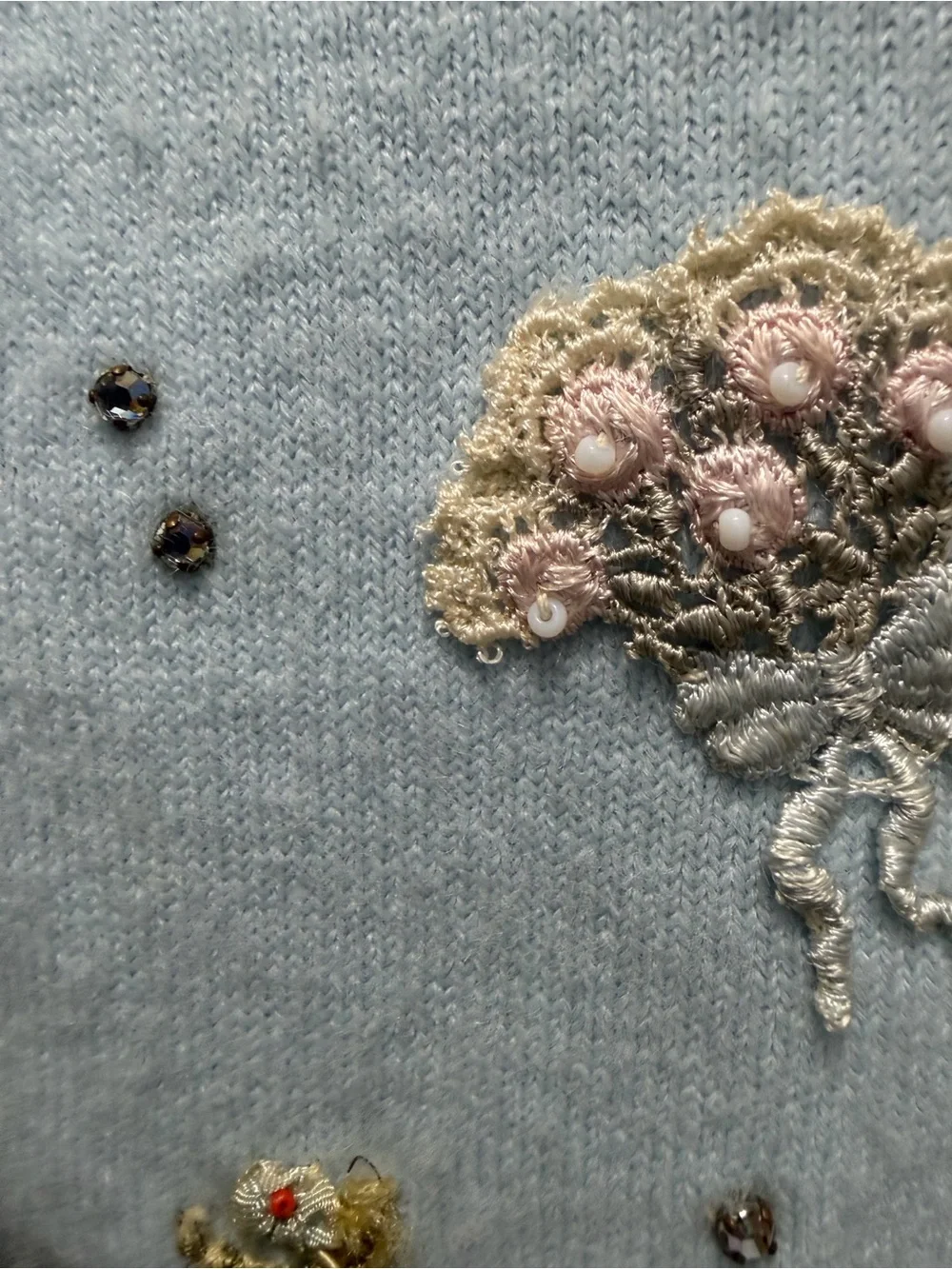 Pastel Blue Embroidered Pearl-Button Cardigan size small